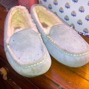 UGG Light Gray Suede Moccasins with Shearling